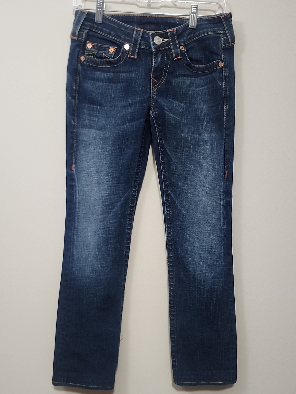 NWOT True Religion Low Rise Straight Leg Blue Jeans Heavy Stitch Y2K Designer 27